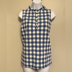 ANN TAYLOR, NEW with tags, plaid ruffle neck sleeveless top, size SP